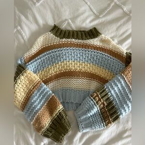 Blue and Cream Cozy Crew Neck Sweater